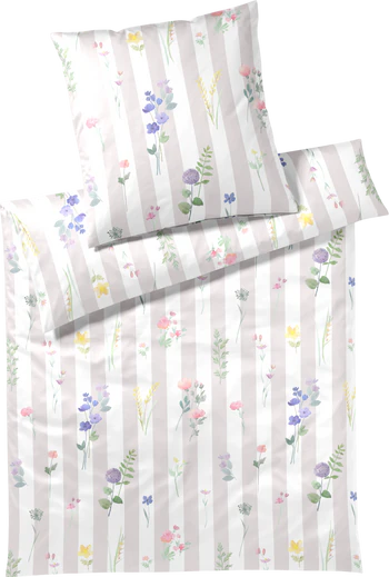 Bettwäsche-Garnitur Elegante Flowerstripe 24577 Natur Mako-Satin