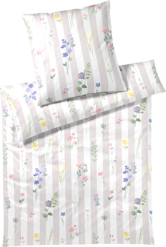 Bettwäsche-Garnitur Elegante Flowerstripe 24577 Natur Mako-Satin