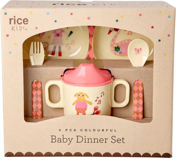 Baby-Geschirrset Melamin Rice by Rice Pink Music Band 4tlg