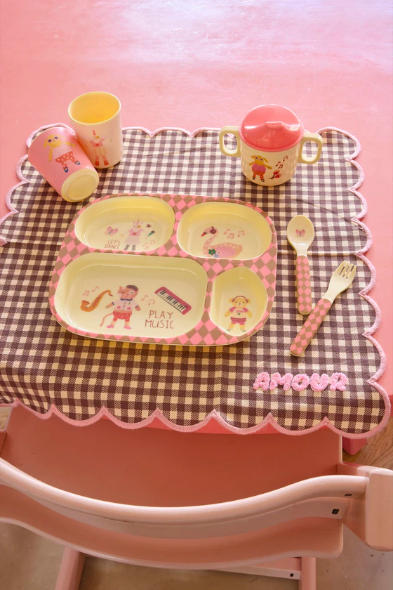 Baby-Geschirrset Melamin Rice by Rice Pink Music Band 4tlg