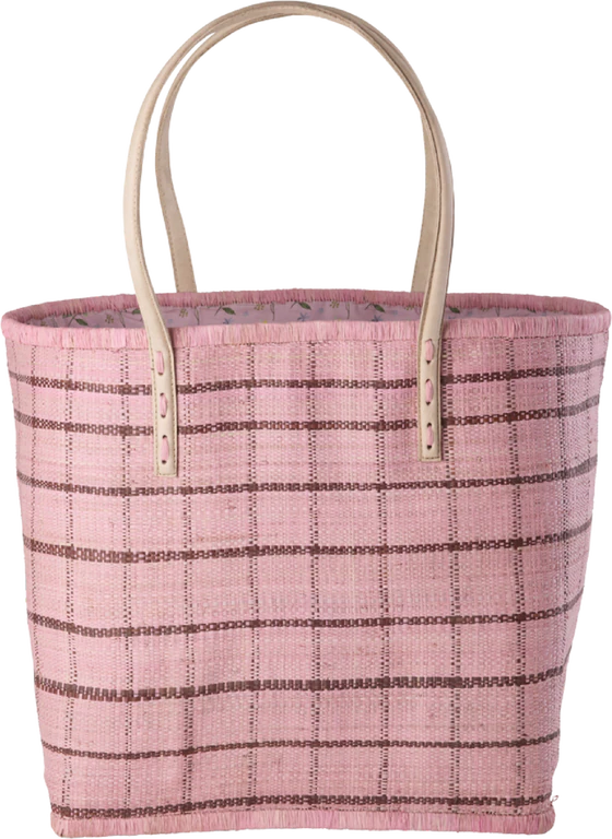 Handtasche Raffia Soft Pink Brown Checks – Rice by Rice