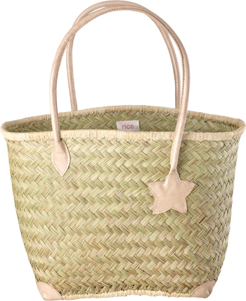 Handgefertigte Tragetasche Raffia Ledergriffe Groß – Rice by Rice