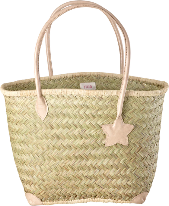 Handgefertigte Tragetasche Raffia Ledergriffe Groß – Rice by Rice