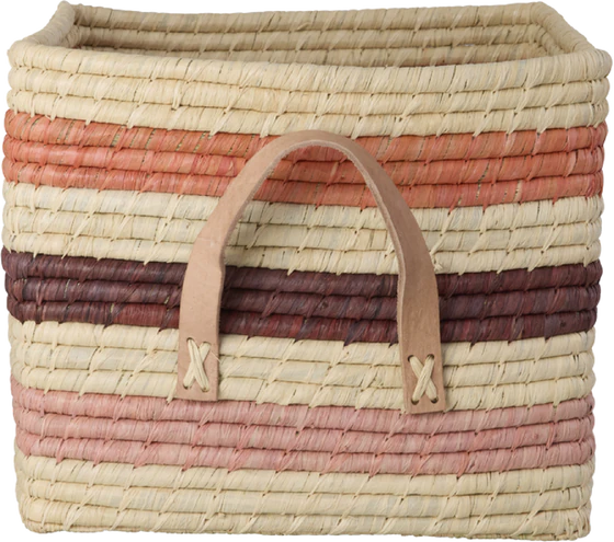 Aufbewahrungskorb Raffia Ledergriffe Rice by Rice – Unikat
