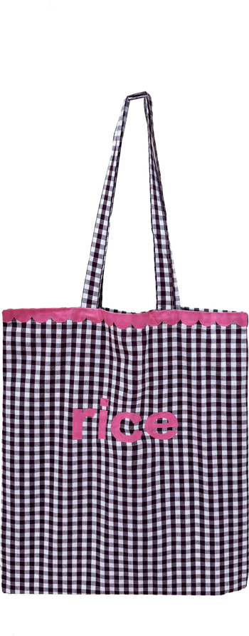 Tragetasche Baumwolle Braun Kariert – Rice by Rice – Gewellter Rand