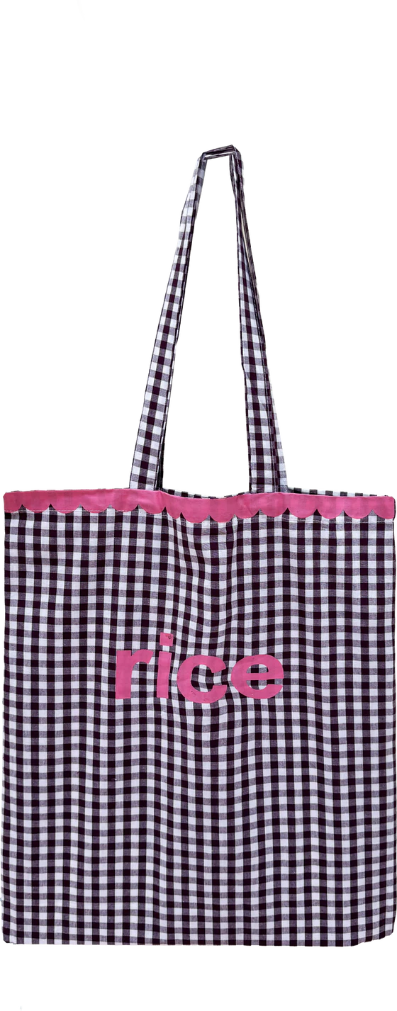 Tragetasche Baumwolle Braun Kariert – Rice by Rice – Gewellter Rand